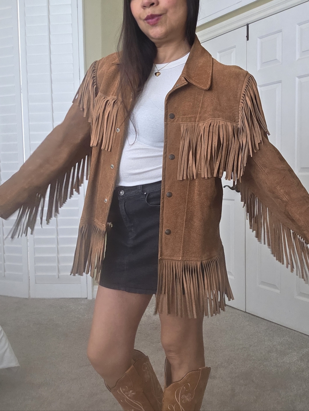 Vintage Fringe Suede Leather Western Jacket Brown Medium